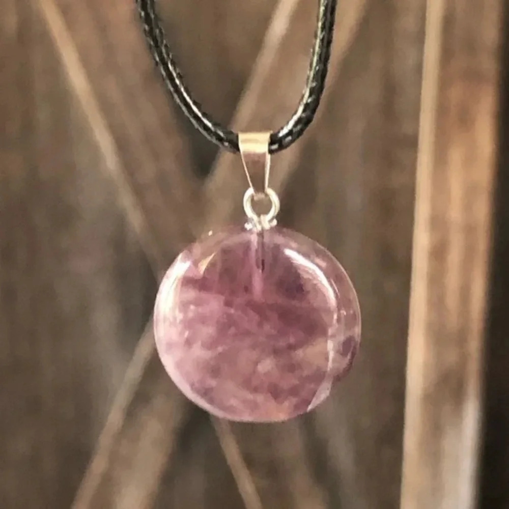 Amethyst Organic Round Circle Natural Braided Stainless Steel Necklace